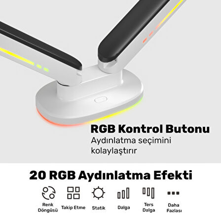 NPO STD54024HLW Elysium 27"-35" Amortisörlü RGB Profesyonel Gaming VESA Çift Kol Monitör Tutucu