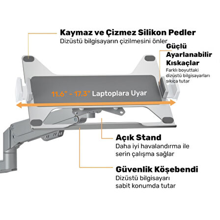 NPO STDNBH6 11.6"-17.3" Notebook/Laptop Tutucu Tepsi VESA 75x75 Uyumlu Monitör Kolu Aparatı