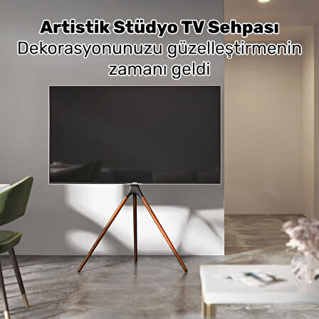 NPO STD1246F 45"-65" VESA Uyumlu Ahşap Ayaklı 360° Dönebilen Dekoratif Taşınabilir TV Standı