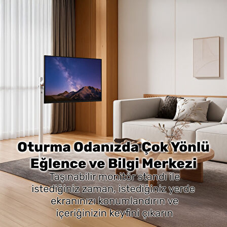 NPO STD5611TW 17"-35" Amortisörlü Tekerlekli VESA Uyumlu Dikey/Yatay Mobil Monitör/TV Standı