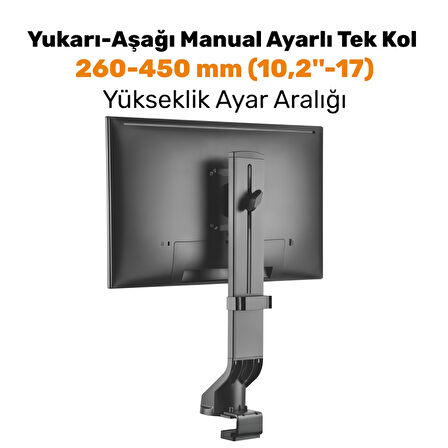 NPO STD2101B 17"-32" VESA Uyumlu 180° Yükseklik Ayarlı Kablo Yönetimli Tekli Monitör Standı