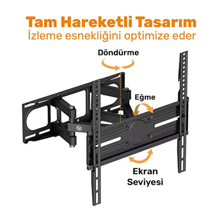 NPO STD85446 32"-75" Curved TV Uyumlu Tam Hareketli Dönebilen VESA TV Duvar Askı Aparatı