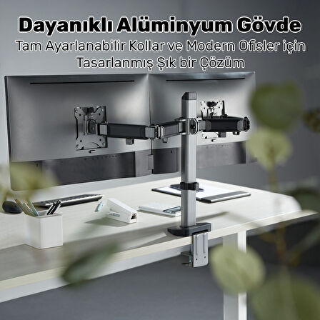 NPO STD55024S Basic 17"-32" Geniş Aralıklı Hareketli VESA Çift Kol Monitör Tutucu