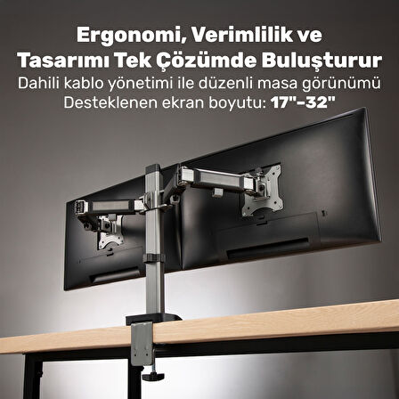 NPO STD55024S Basic 17"-32" Geniş Aralıklı Hareketli VESA Çift Kol Monitör Tutucu