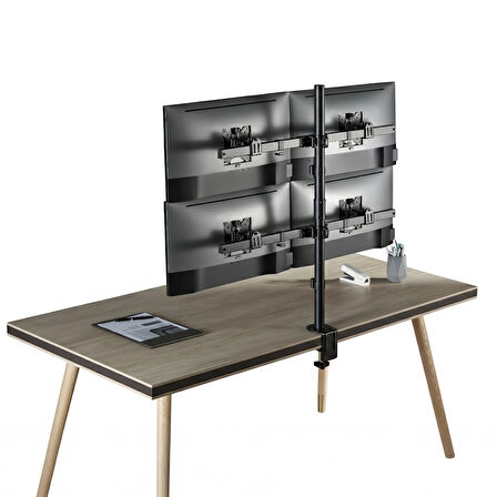 NPO STD5704B Basic 17"-32" VESA Yükseklik/Genişlik Ayarlı Kablo Yönetimli Dörtlü Monitör Tutucu