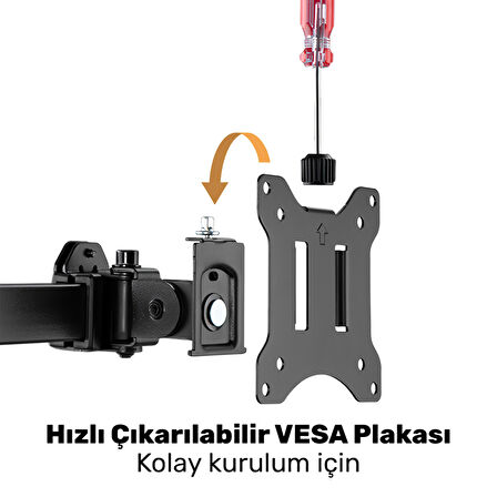 NPO STD5704B Basic 17"-32" VESA Yükseklik/Genişlik Ayarlı Kablo Yönetimli Dörtlü Monitör Tutucu