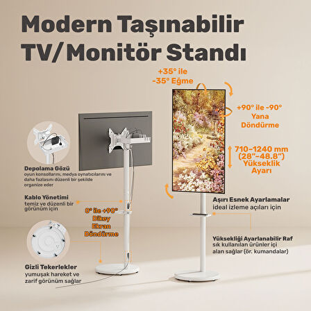 NPO STD3822TWE 17"- 43" VESA Tekerlekli Dikey/Yatay Dönebilen Mobil Monitör/TV Standı