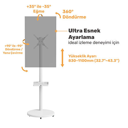 NPO STD3822TWE 17"- 43" VESA Tekerlekli Dikey/Yatay Dönebilen Mobil Monitör/TV Standı