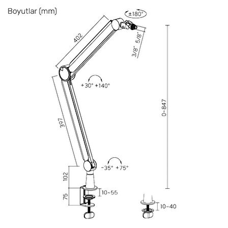 NPO STD131B Stüdyo Tasarım Kablo Yönetimli  Amortisörlü Profesyonel Yayıncı Mikrofon Kolu