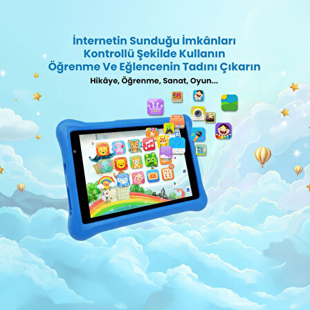 NPO NPK01Pro 8" 1280x800 IPS Ekran 4GB 64GB Android14 A523 2.0GHz Antişok Kılıf Çocuk Tableti Mavi