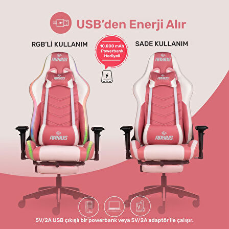 RaXius GC3001PW Masajlı,RGB,4D Kolçaklı,Ayak Destekli Oyuncu Koltuğu, Pembe- Beyaz 