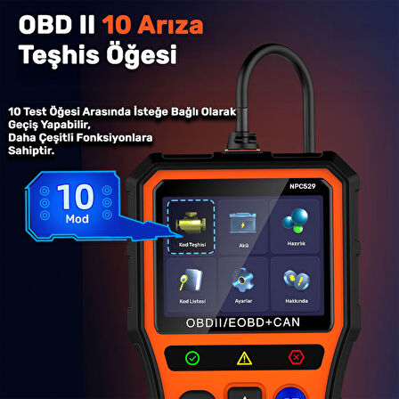 NPO NPC529 Türkçe OBDII/EOBD+CAN Modlu Araç Arıza Tespit/Silme Cihazı