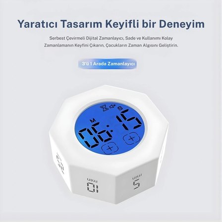 NPO NPT22AB Alarmlı G-Sensör Otomatik Zamanlayıcılı Küp Kronometre Pomodoro Motivasyon Saati