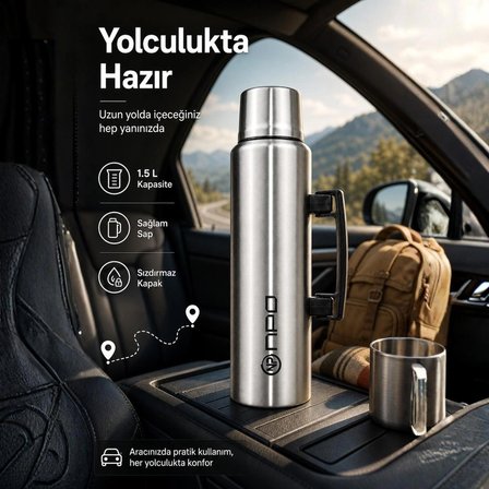 NPO NT01 1.5L Çift Katmanlı Vakum Teknolojili 24H Sıcak 48H Soğuk 72 Saat Buzlu Koruma Çelik Termos