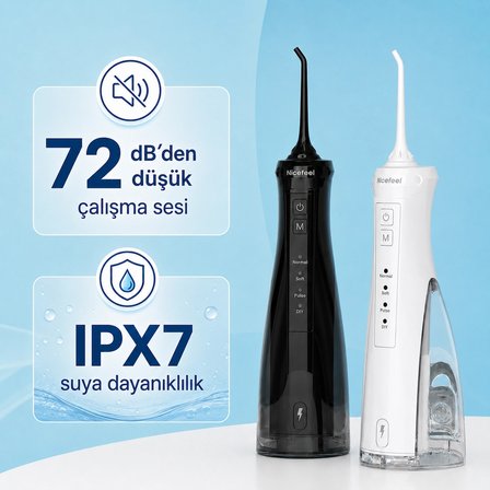  NPO Nicefeel FC5610 Şarjlı Taşınabilir Ağız Duşu 4 Modlu 280 ml IPX7 Diş Teli ve Protez Bakımı Siyah  