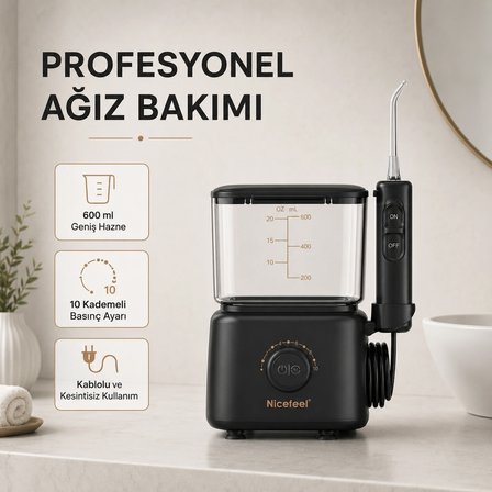 NPO Nicefeel FC180 Profesyonel 600ml Diş Teli/Protez Bakım ve Ağız Duşu - Siyah