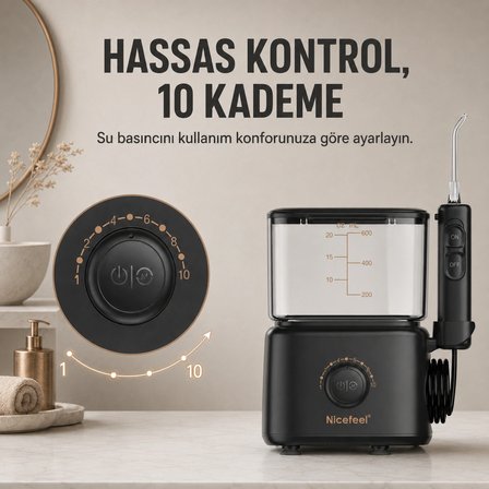 NPO Nicefeel FC180 Profesyonel 600ml Diş Teli/Protez Bakım ve Ağız Duşu - Siyah