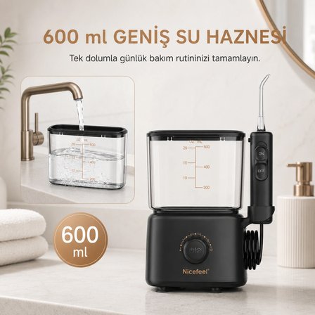 NPO Nicefeel FC180 Profesyonel 600ml Diş Teli/Protez Bakım ve Ağız Duşu - Siyah