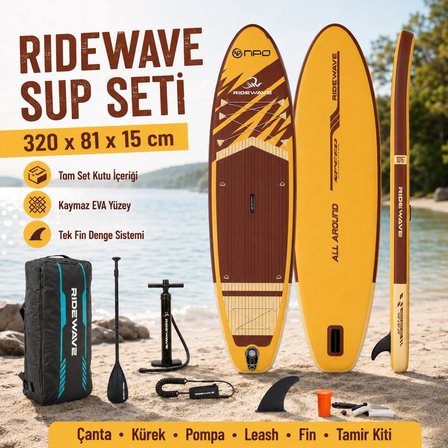 NPO Ridewave 320x81x15cm Şişme SUP Paddle Board 196kg Kürek Pompa Çanta  Set