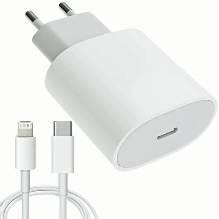 Apple Uyumlu 20W Şarj Adaptorü Type-C Başlık + Type C to Lightning Kablo- Yüksek Kalite - 20W Power Adapter