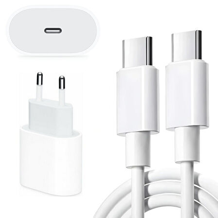 Apple Uyumlu 20W Şarj Adaptorü Type-C Başlık + Type C to Type C Kablo- Yüksek Kalite - 20W Power Adapter