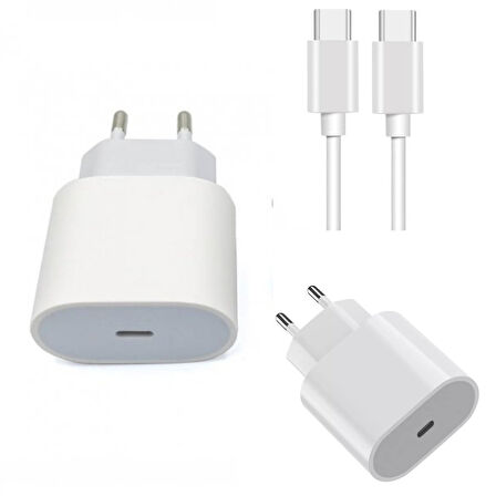 Apple Uyumlu 20W Şarj Adaptorü Type-C Başlık + Type C to Type C Kablo- Yüksek Kalite - 20W Power Adapter