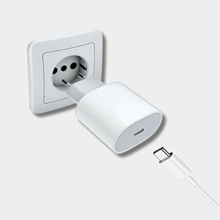 Apple Uyumlu 20W Şarj Adaptorü Type-C Başlık + Type C to Type C Kablo- Yüksek Kalite - 20W Power Adapter