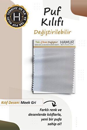 Yıkanabilir Puf Tabure Kılıfı Tak-Çıkar-Değiştir-Yenile Orta Sehpa Kılıfı Kc Meek Gri