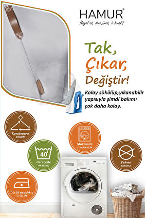 Yıkanabilir Puf Tabure Kılıfı Tak-Çıkar-Değiştir-Yenile Orta Sehpa Kılıfı Kc Meek Gri