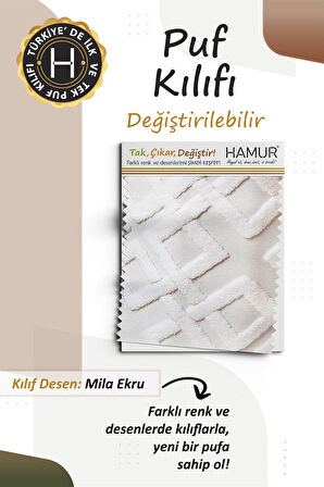 Yıkanabilir Puf Tabure Kılıfı Tak-Çıkar-Değiştir-Yenile Orta Sehpa Kılıfı By Mila Ekru