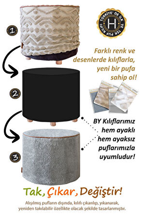 Yıkanabilir Puf Tabure Kılıfı Tak-Çıkar-Değiştir-Yenile Orta Sehpa Kılıfı By Mila Gri