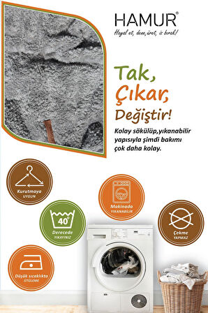 Yıkanabilir Puf Tabure Kılıfı Tak-Çıkar-Değiştir-Yenile Orta Sehpa Kılıfı Bb Teddy Gri
