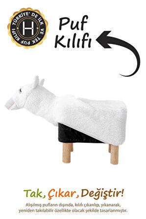 Yıkanabilir Puf Tabure Kılıfı Tak-Çıkar-Değiştir-Yenile Orta Sehpa Kılıfı Bb Fluffy Zoo Camel