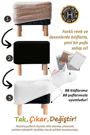 Yıkanabilir Puf Tabure Kılıfı Tak-Çıkar-Değiştir-Yenile Orta Sehpa Kılıfı Bb Fluffy Zoo Camel