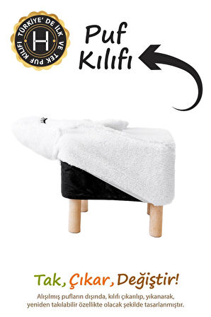 Yıkanabilir Puf Tabure Kılıfı Tak-Çıkar-Değiştir-Yenile Orta Sehpa Kılıfı Bb Fluffy Zoo Bunny