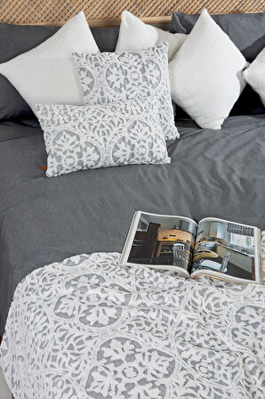 Jakarlı Yatak Runner Set Motif Gri