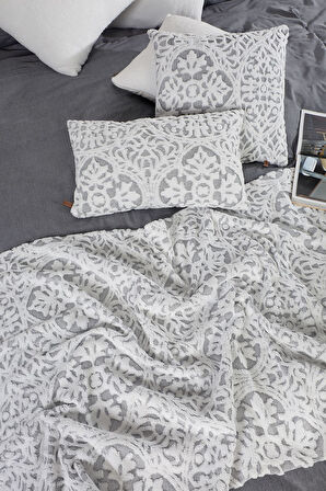 Jakarlı Yatak Runner Set Motif Gri