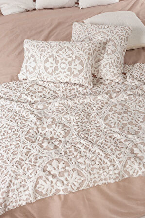 Jakarlı Yatak Runner Set Motif Bej