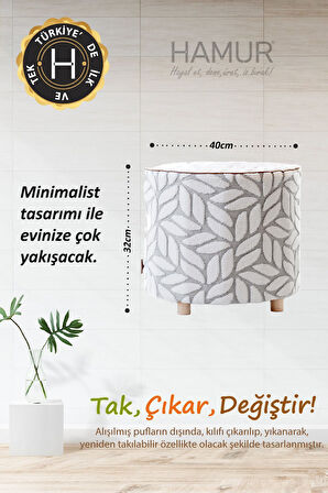 Yıkanabilir Kılıflı Puf Köşegen İskandinav Bohem Punch  Orta Sehpa Koltuk Tabure Lotus Gri