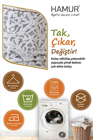 Yıkanabilir Puf Tabure Kılıfı Tak-Çıkar-Değiştir-Yenile Orta Sehpa Kılıfı By Motif Gri