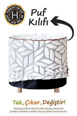 Yıkanabilir Puf Tabure Kılıfı Tak-Çıkar-Değiştir-Yenile Orta Sehpa Kılıfı By Lotus Gri