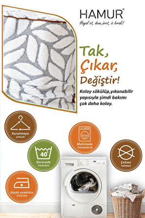Yıkanabilir Puf Tabure Kılıfı Tak-Çıkar-Değiştir-Yenile Orta Sehpa Kılıfı By Lotus Gri