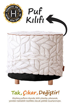 Yıkanabilir Puf Tabure Kılıfı Tak-Çıkar-Değiştir-Yenile Orta Sehpa Kılıfı By Lotus Ekru