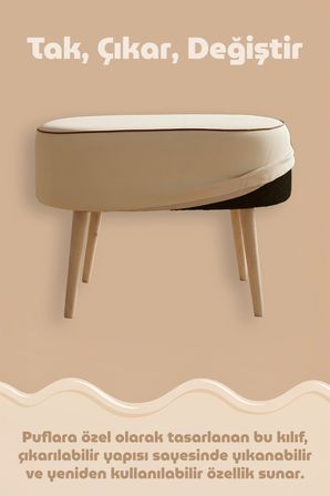 Yıkanabilir Puf Tabure Kılıfı Tak-Çıkar-Değiştir-Yenile Orta Sehpa Kılıfı 59x37x17 Meek Bej