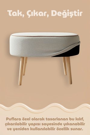 Yıkanabilir Puf Tabure Kılıfı Tak-Çıkar-Değiştir-Yenile Orta Sehpa Kılıfı 59x37x17 Meek Gri
