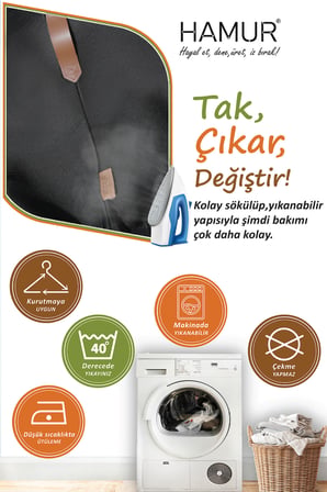 Yıkanabilir Puf Tabure Kılıfı Tak-Çıkar-Değiştir-Yenile Orta Sehpa Kılıfı 59x37x17 Meek Siyah
