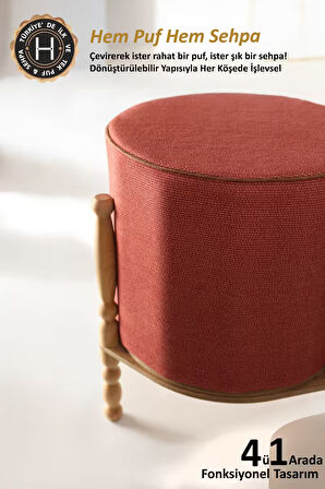 Ahşaplı Sehpa/Puf Çift Taraflı Linen WellKahve