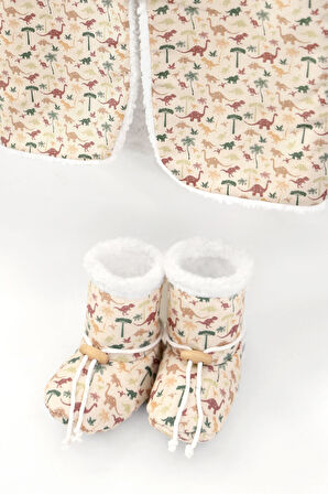 Bebek Yelek & Patik 0-6 Ay Dino Bej