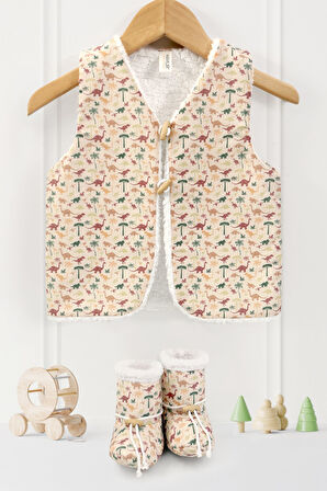 Bebek Yelek & Patik 6-12 Ay Dino Bej