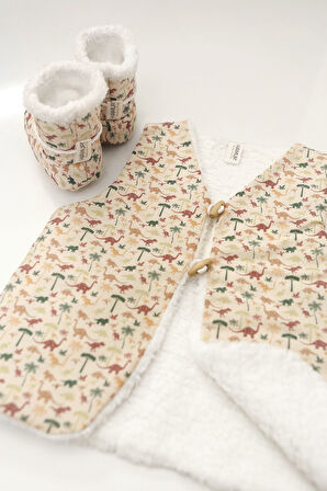 Bebek Yelek & Patik 6-12 Ay Dino Bej